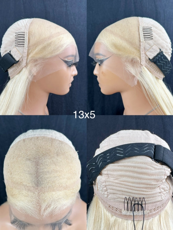 LWIGSINC #613 Blonde Color 200% Density Silky Straight Glueless 13x5 Invisible HD Lace Frontal Wigs (135HD-ST-613-14-C1)