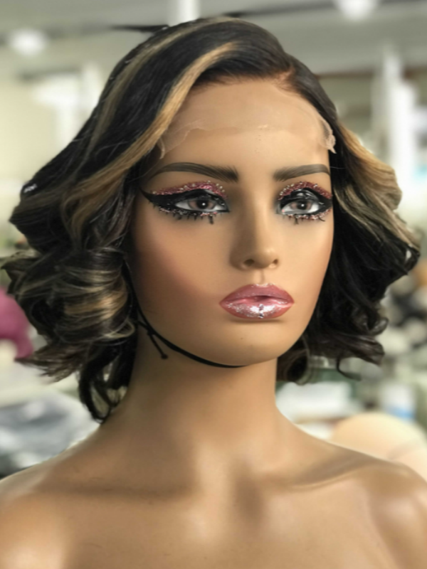 LWIGSINC 10 Inch 200% Density Ombre Brown With Blonde Loose Wave 5x5 AD Lace Wigs (55AD-MW6-T2D8#-10-H4)