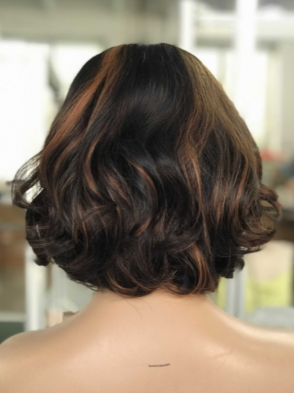 LWIGSINC Highlight Brown 10 Inch Loose Wave 200% Density 5x5 Korean HD Lace Wigs (55AD-MW7-T2D350#-10-H4)