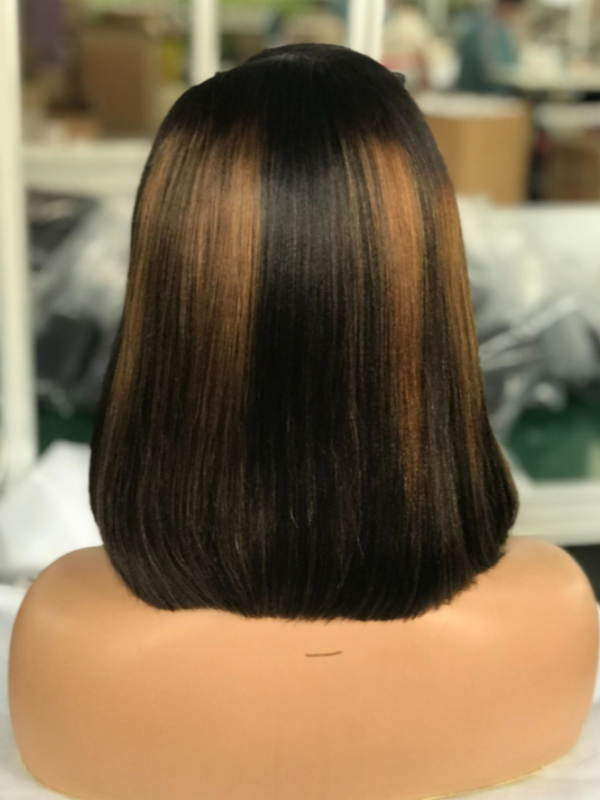 LWIGSINC 200% Density Yaki Straight Black Mix Brown 5x5 Korean HD Lace Wigs 10'' (55AD-YK-1BD/T1B 30#-10-H8)