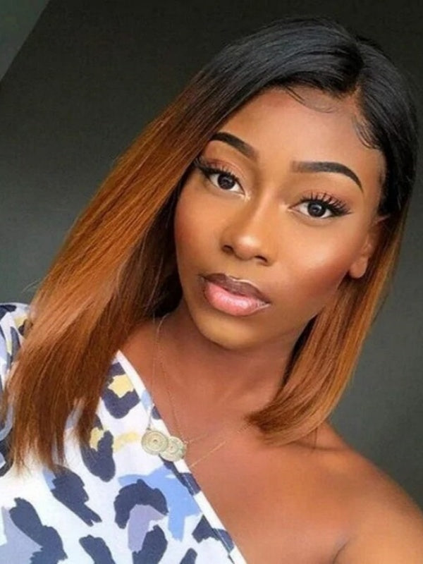 LWIGSINC Ombre Customized Color Bob Cut Style 13x4 Lace Front Wigs Bone Straight LQ-BF1