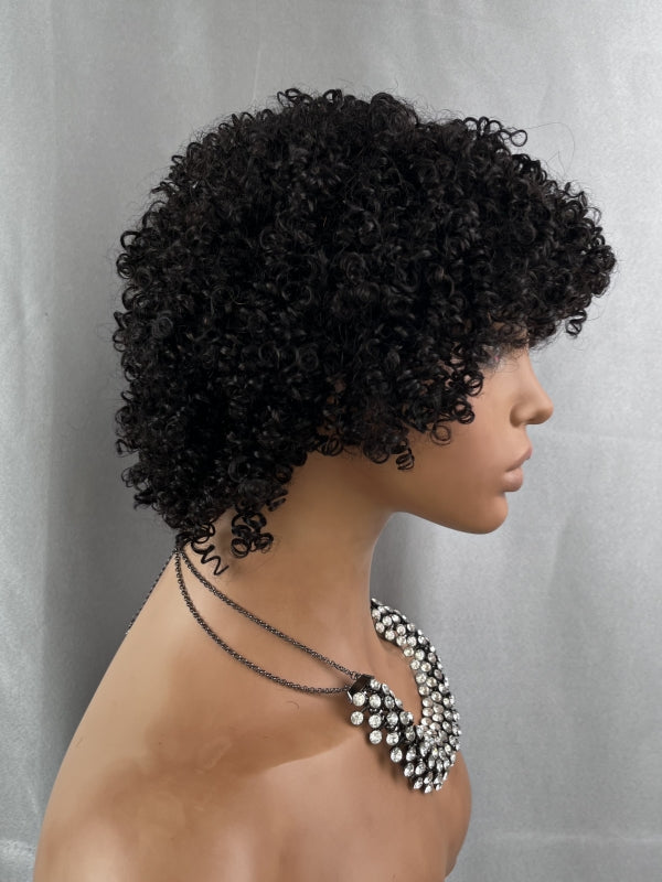 LWIGSINC 150% Density 1B Kinky Curly Pixie Cut Machine Made Wig 8'' (TLW-KKC-1B-08-Q1)