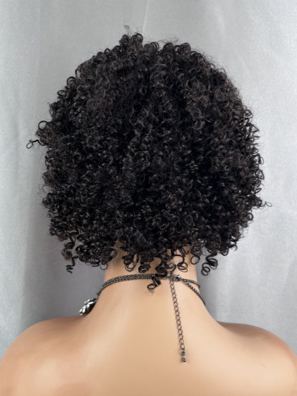 LWIGSINC 150% Density 1B Kinky Curly Pixie Cut Machine Made Wig 8'' (TLW-KKC-1B-08-Q1)