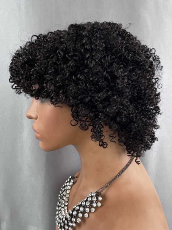 LWIGSINC 150% Density 1B Kinky Curly Pixie Cut Machine Made Wig 8'' (TLW-KKC-1B-08-Q1)