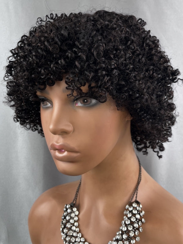 LWIGSINC 150% Density 1B Kinky Curly Pixie Cut Machine Made Wig 8'' (TLW-KKC-1B-08-Q1)
