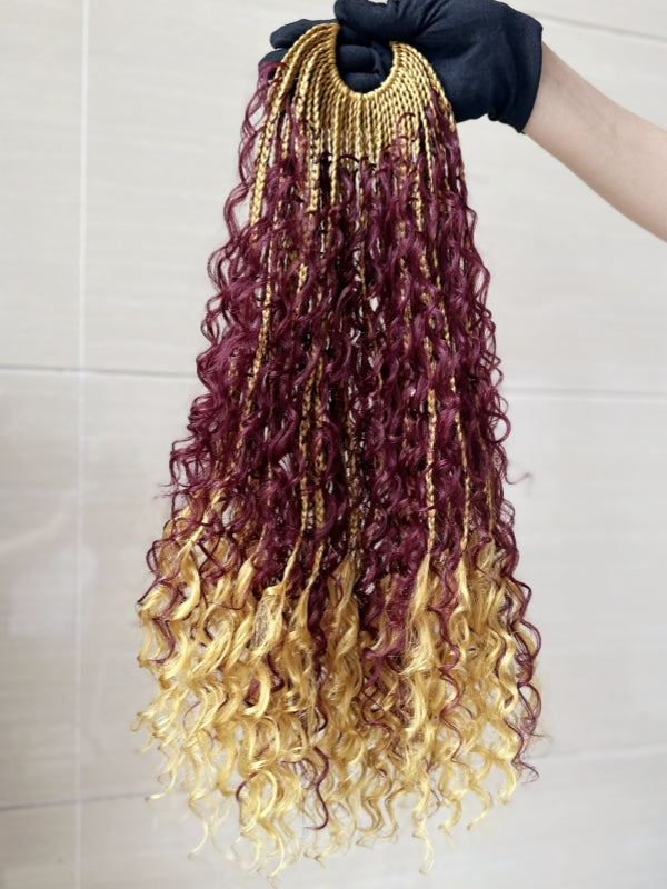 #613 Blonde Ombre With 99J Pre-looped Crochet Box Braids 18'' with Human Hair Curls