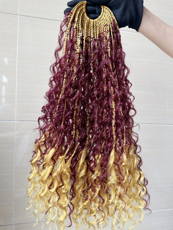#613 Blonde Ombre With 99J Pre-looped Crochet Box Braids 18'' with Human Hair Curls