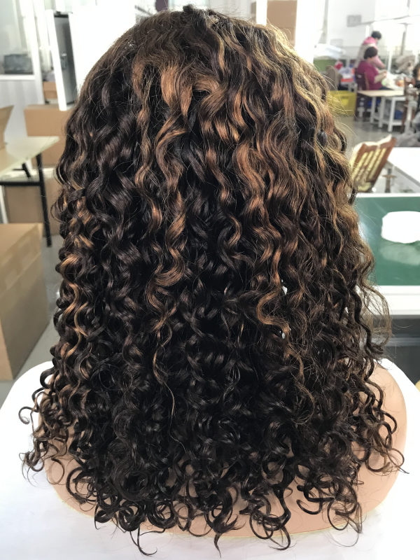 LWIGSINC 200% Density Natural Deep Wave Mix Brown 5x5 Korean HD Lace Wigs 16'' (55HD-NDW-3D/30#-16-H2)