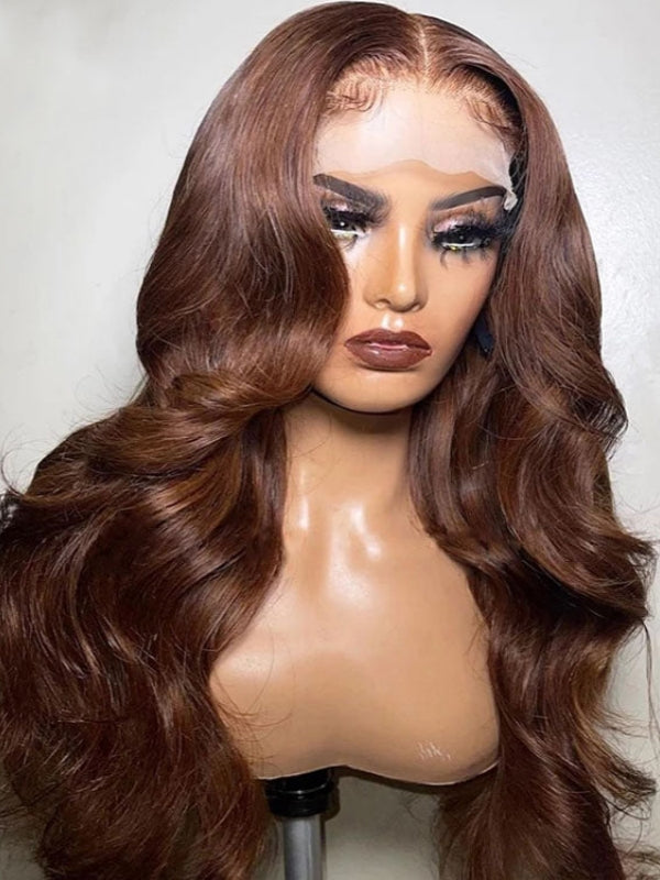 LWIGS #4 Chocolate Brown 180% Density Pre-plucked 13x6 Transparent Lace Front Wigs LQ-BW4L2