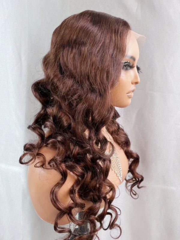 LWIGSINC #4 Chocolate Brown 180% Density Pre-plucked 13x6 Lace Front Wigs (1362AD-VLBW-4#-16-L2)