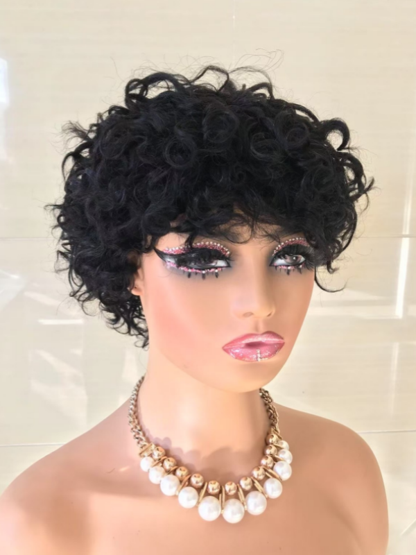 LWIGSINC 150% Density Natural Black Wavy Style Pixie Machine Made Wig 5'' (TLW-WL-NA-06-Q1)