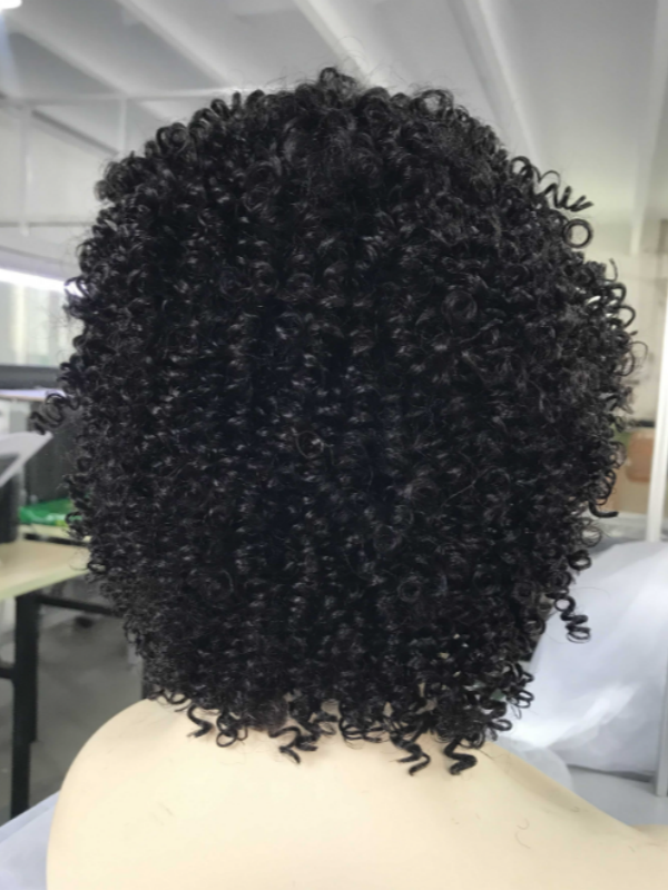 LWIGSINC 150% Density 1B Kinky Curly Pixie Cut Machine Made Wig 8'' (TLW-KKC-1B-08-Q1)