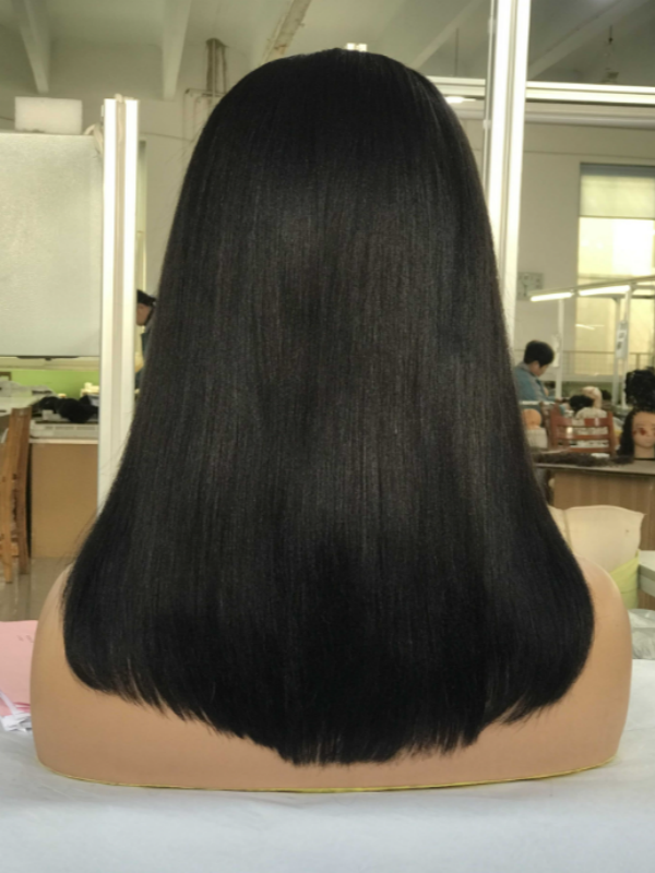 LWIGSINC 12 Inch 200% Density Yaki Straight With Layer 5x5 Korean HD Lace Wigs (55AD-YK/GC-1B-12-H5)