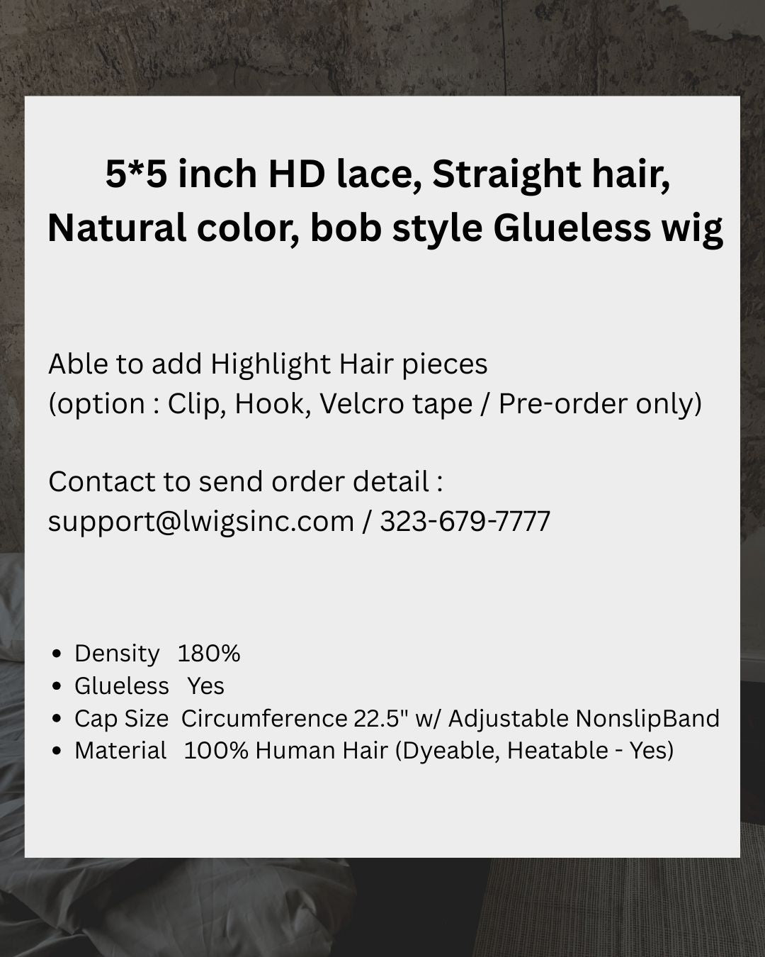 Super Natural Hairline Silky Blunt Cut Bob Glueless 5x5 Closure Lace Wig (10, 12 inch)