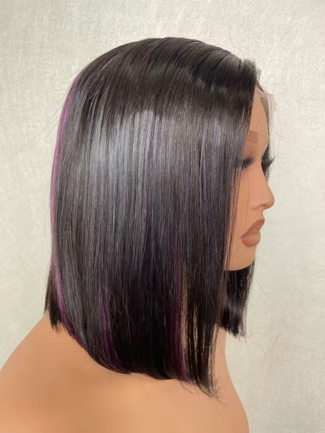 Super Natural Hairline Silky Blunt Cut Bob Glueless 5x5 Closure Lace Wig (10, 12 inch)
