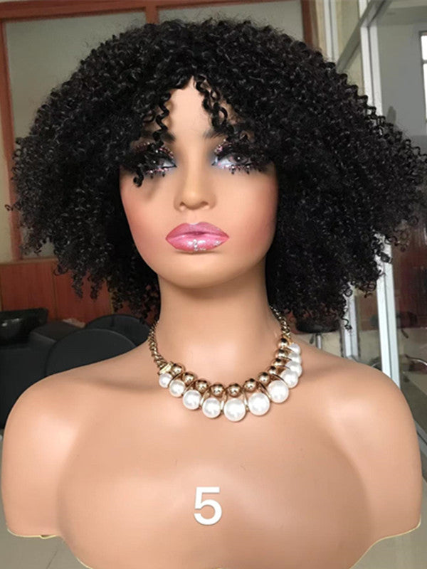 LWIGSINC 16 Inch 180% Density Afro Kinky Curly Full Machine Made Human Hair Wigs (TLW-KKC-NA-16-Q4)