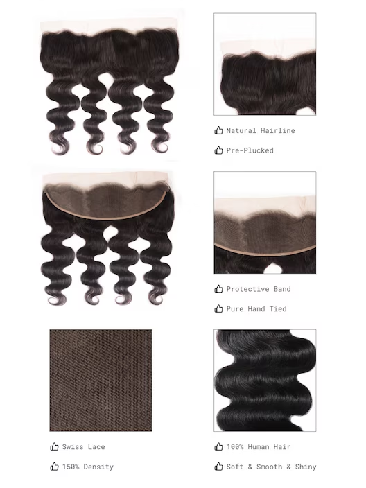 LWIGSINC Body Wave Invisible Knots 100% Human Hair 13x4 Lace Frontal LQ1219E-1