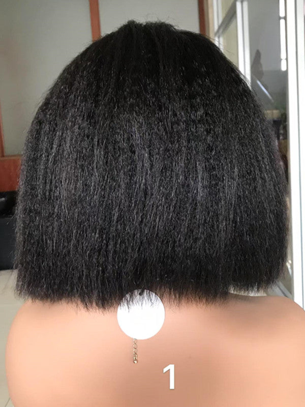 LWIGSINC 10 Inch 150% Density Side Part Yaki Straight Bob Korean HD Lace Front Wigs AY-1