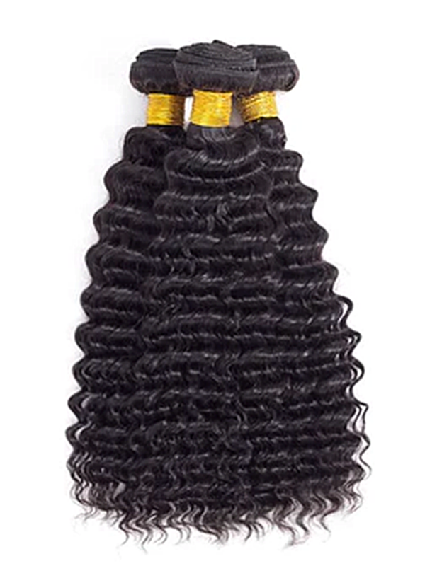 LWIGSINC #1B Color/Natural Color Deep Wave Brazilian Human Hair Bundles LQ1220-3