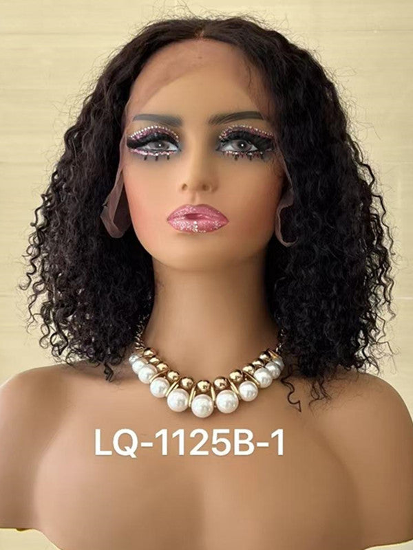LWIGSINC #1B Color 12 Inches 250% Density Short Curly 1x4 Lace Closure Wigs LQ1125B-1