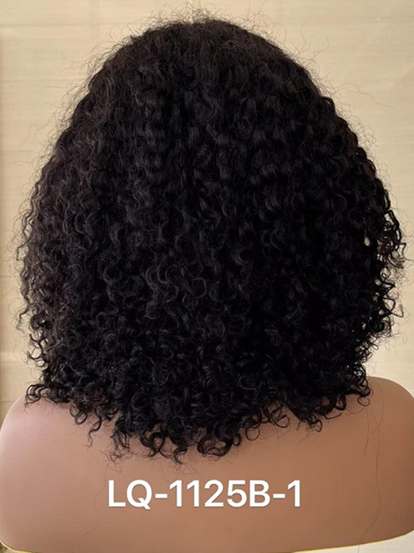 LWIGSINC #1B Color 12 Inches 250% Density Short Curly 1x4 Lace Closure Wigs LQ1125B-1