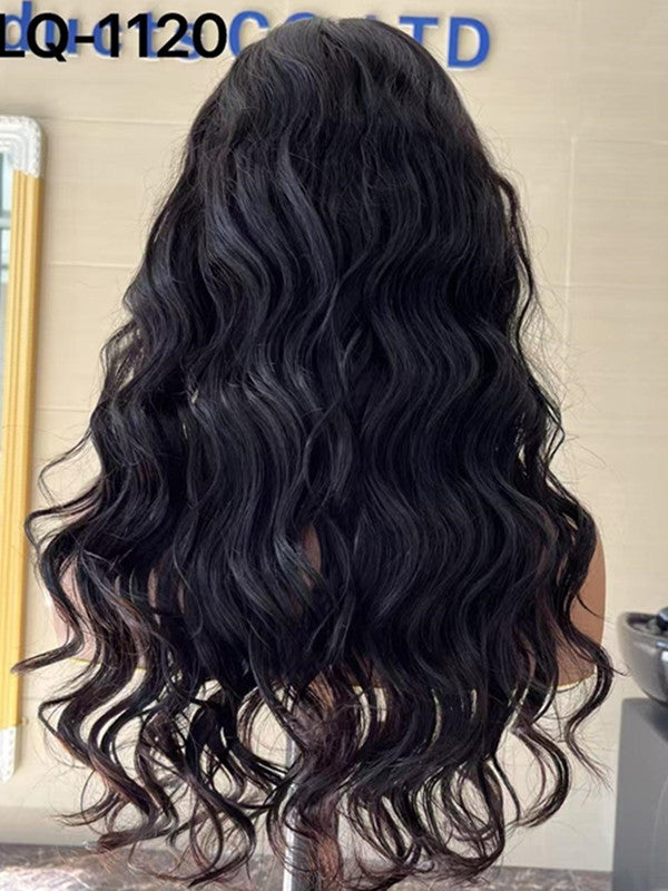 LWIGSINC #1B Dark Black Loose Wave Brazilian Virgin Human Hair 13x6 Lace Front Wigs