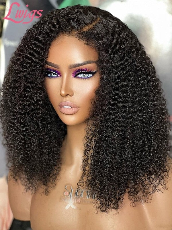 LWIGSINC #1B Kinky Curly 200% Density Fast Shipping Pre-plucked 13x6 Lace Front Wigs