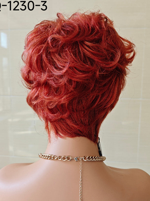 LWIGSINC 5 Inches 150% Density Pixie Wavy Haircut Full Lace Wigs
