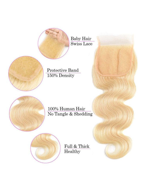 LWIGSINC #613 Blonde Color Body Wave Human Hair Pre-Plucked 5x5 HD Lace Closure LQ-BWP1