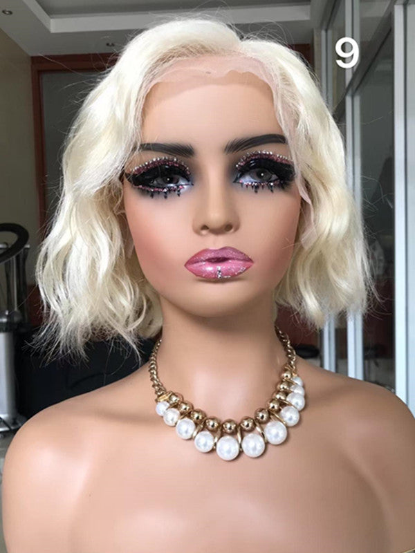 LWIGSINC #613 Blonde Color 10 Inch 150% Density Short Wavy Bob 13x4 Lace Front Wigs AY-5