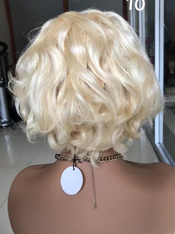 LWIGSINC #613 Blonde Color 8 Inch 150% Density Short Wavy Bob 13x4 Lace Front Wigs AY-6