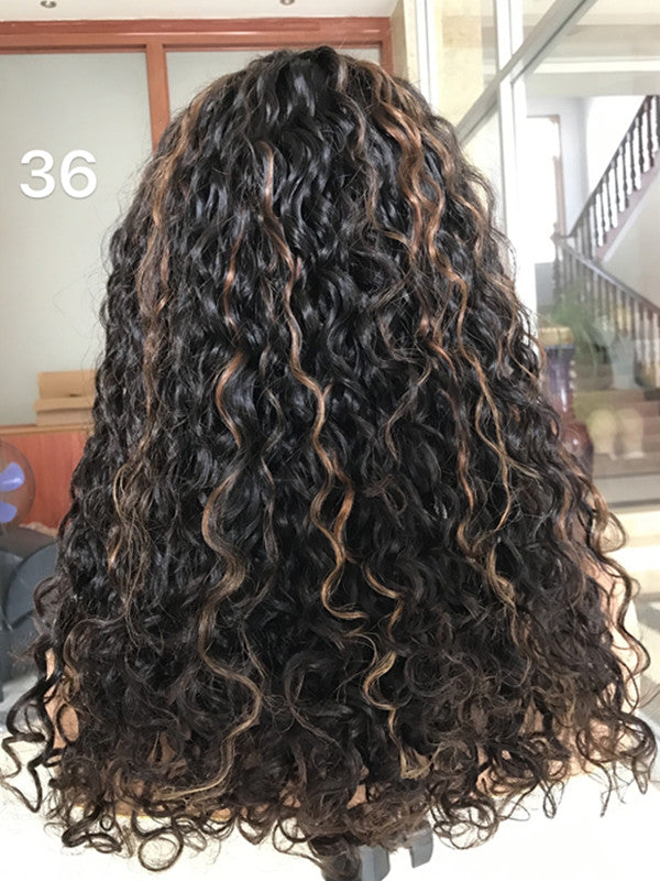 LWIGSINC Highlight Color 18 Inch 150% Density Deep Wave Korean HD Lace 5x5 Closure Wigs AY-17