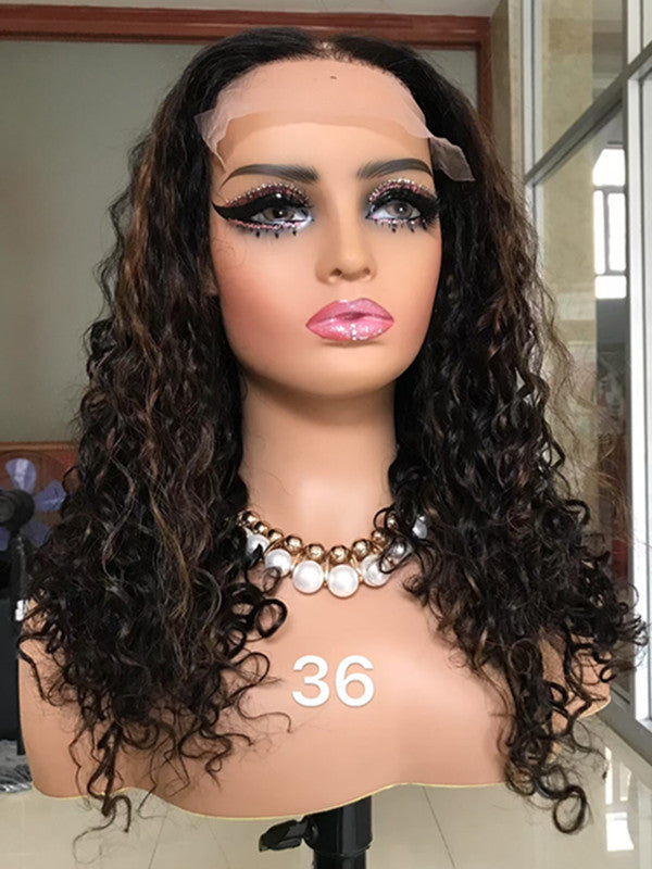 LWIGSINC Highlight Color 18 Inch 150% Density Deep Wave Korean HD Lace 5x5 Closure Wigs AY-17