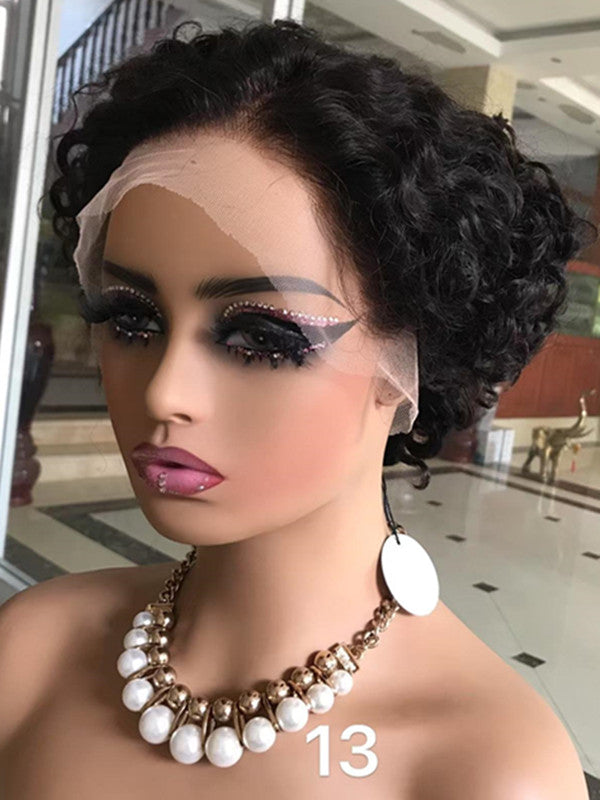 LWIGSINC Human Hair 8 Inch 150% Density Loose Curly 13x4 Korean HD Lace Front Wigs AY-8