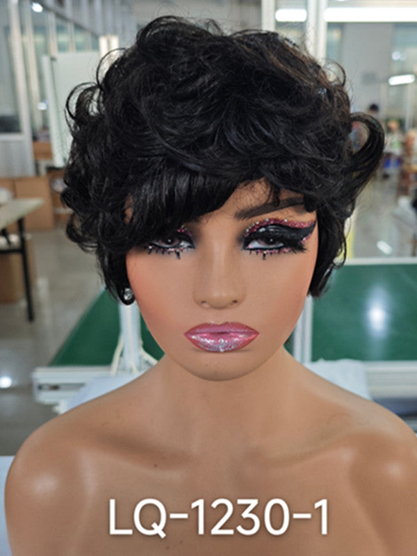 LWIGSINC Natural Color 5 Inches 150% Density Pixie Wavy Haircut Full Lace 
Wigs LQ1230-1