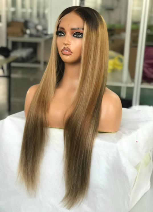 LWIGSINC 24 Inch Silky Straight Raw Human Hair 5X5 HD Lace Closure Wigs (55HD-ST-T2#9#/D101#-24-H1)