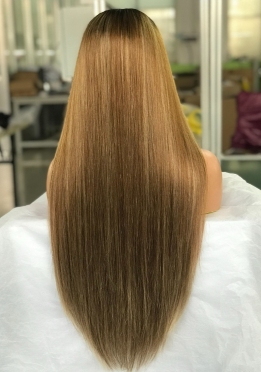 LWIGSINC 24 Inch Silky Straight Raw Human Hair 5X5 HD Lace Closure Wigs (55HD-ST-T2#9#/D101#-24-H1)