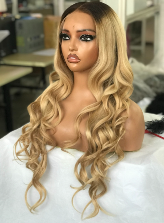 LWIGSINC 24 Inch Human Hair 250% Density 13x4 HD Lace Front Wigs (134HD-ST-T4#/14#D60#-24-J3)