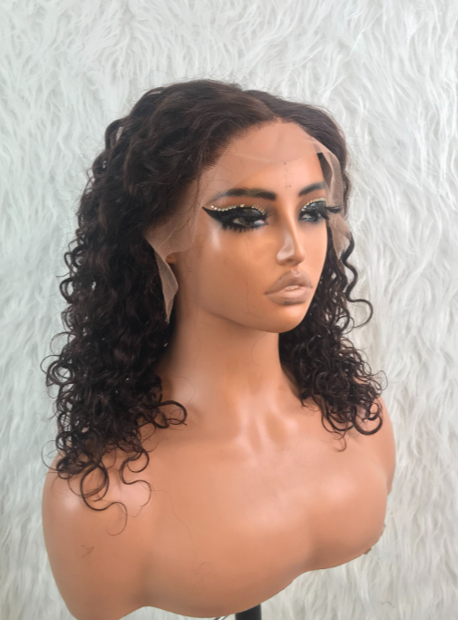 LWIGSINC Deep Wave #4 Brown Color 14 Inch 200% Density Human Hair 13x6 AD Lace Frontal Wigs (1362AD-DW-4#-14-L5)