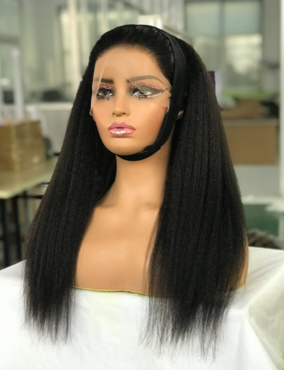 LWIGSINC Kinky Straight 18 Inch 200% Density Human Hair 13X4 AD Lace Front Headband Wigs (134AD-KST-NA-18-J2)