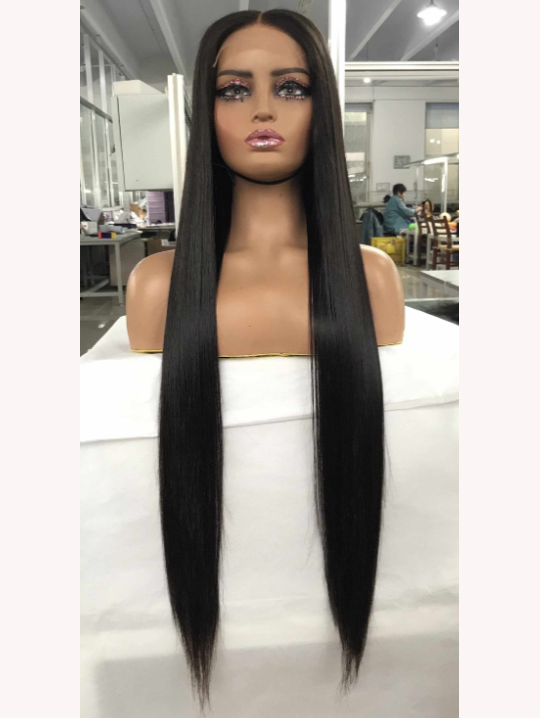 LWIGSINC Natural Color 28 Inch 200% Density Silky Straight Raw Human Hair 5X5 Glueless HD Lace Wigs (55HD-ST-NA-28-H1)
