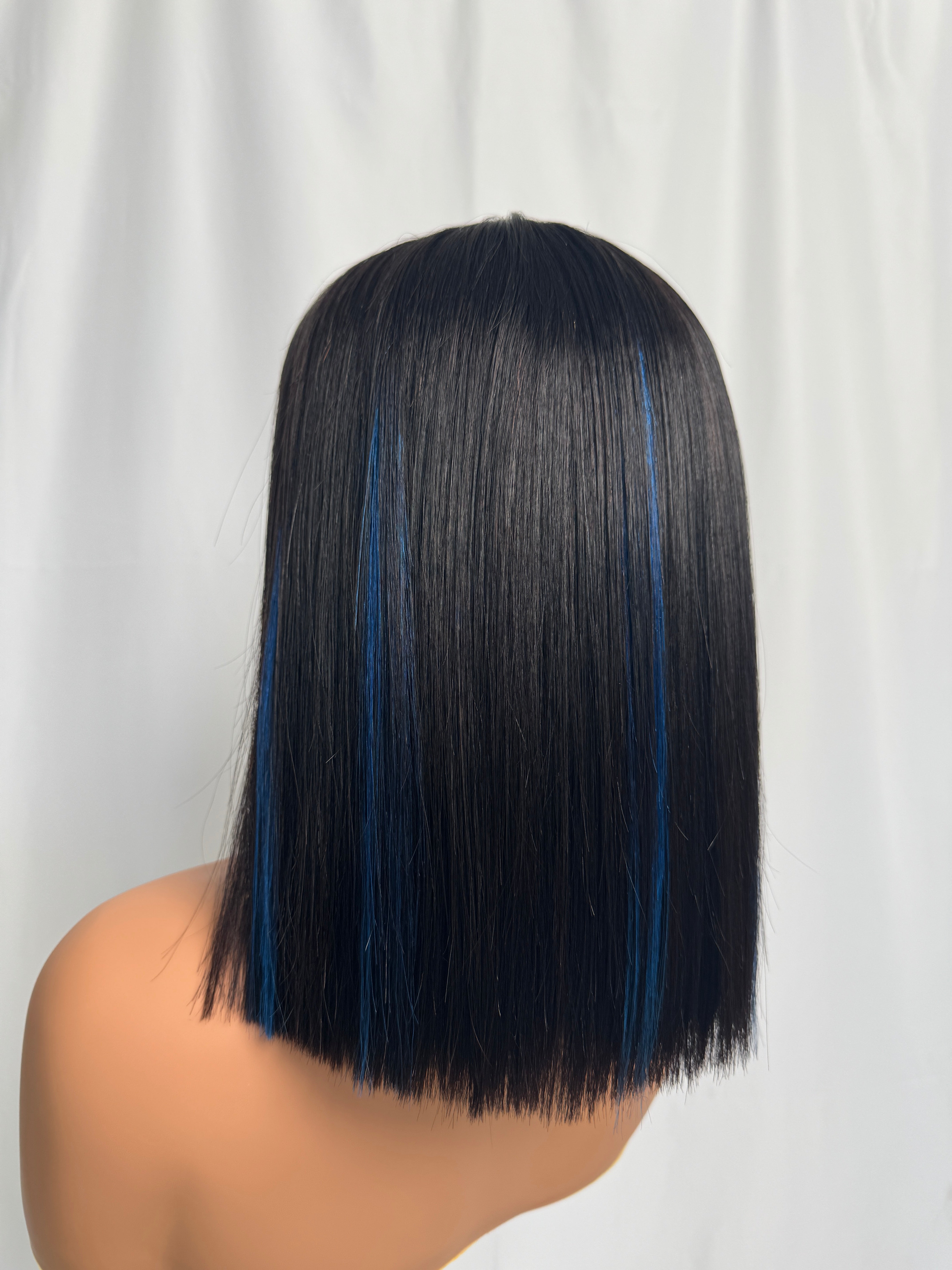 LWIGSINC 150% Density Blue Highlight Short Bob 5x5 HD Lace Closure Wigs (LQ50)