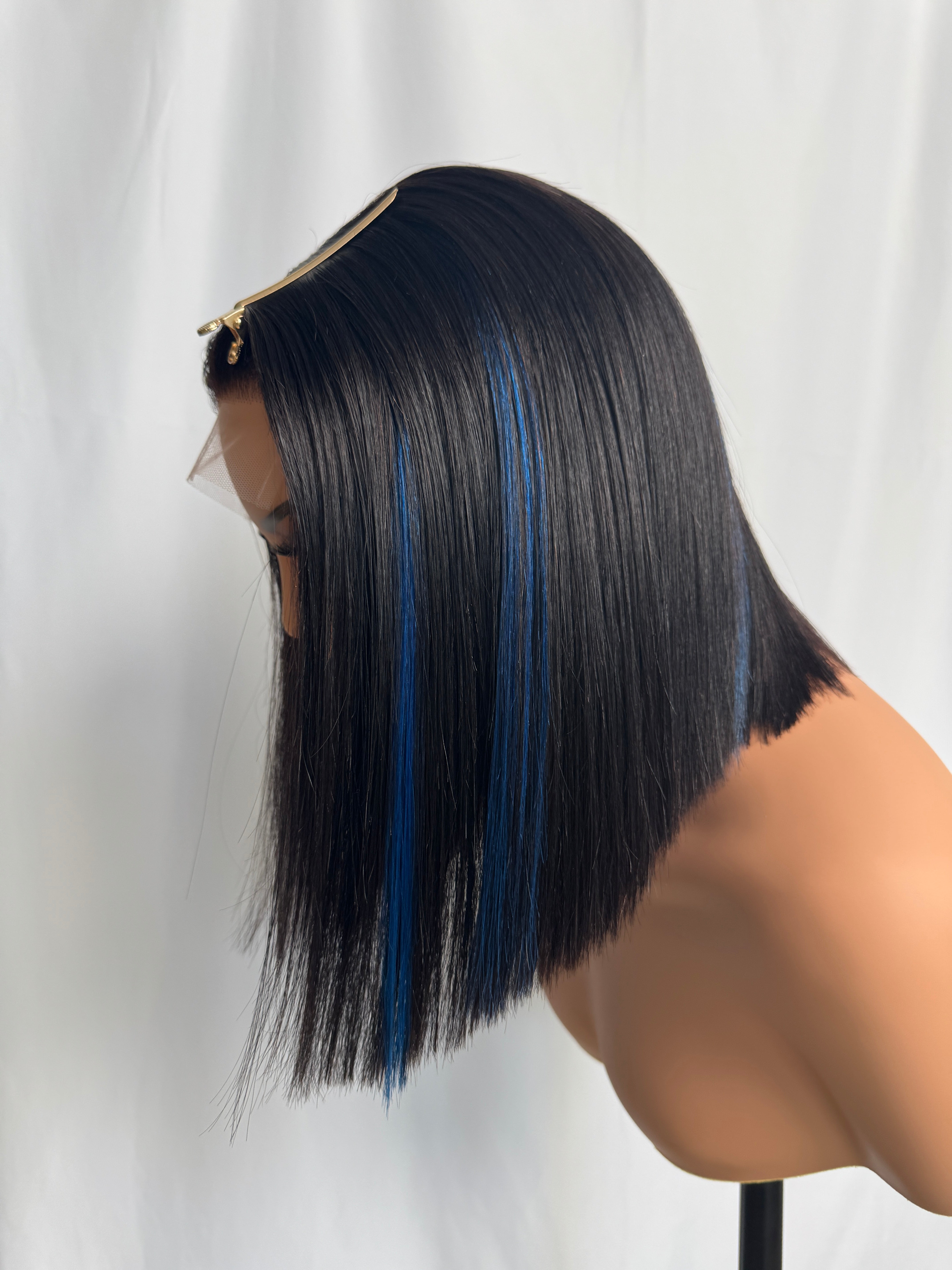LWIGSINC 150% Density Blue Highlight Short Bob 5x5 HD Lace Closure Wigs (LQ50)