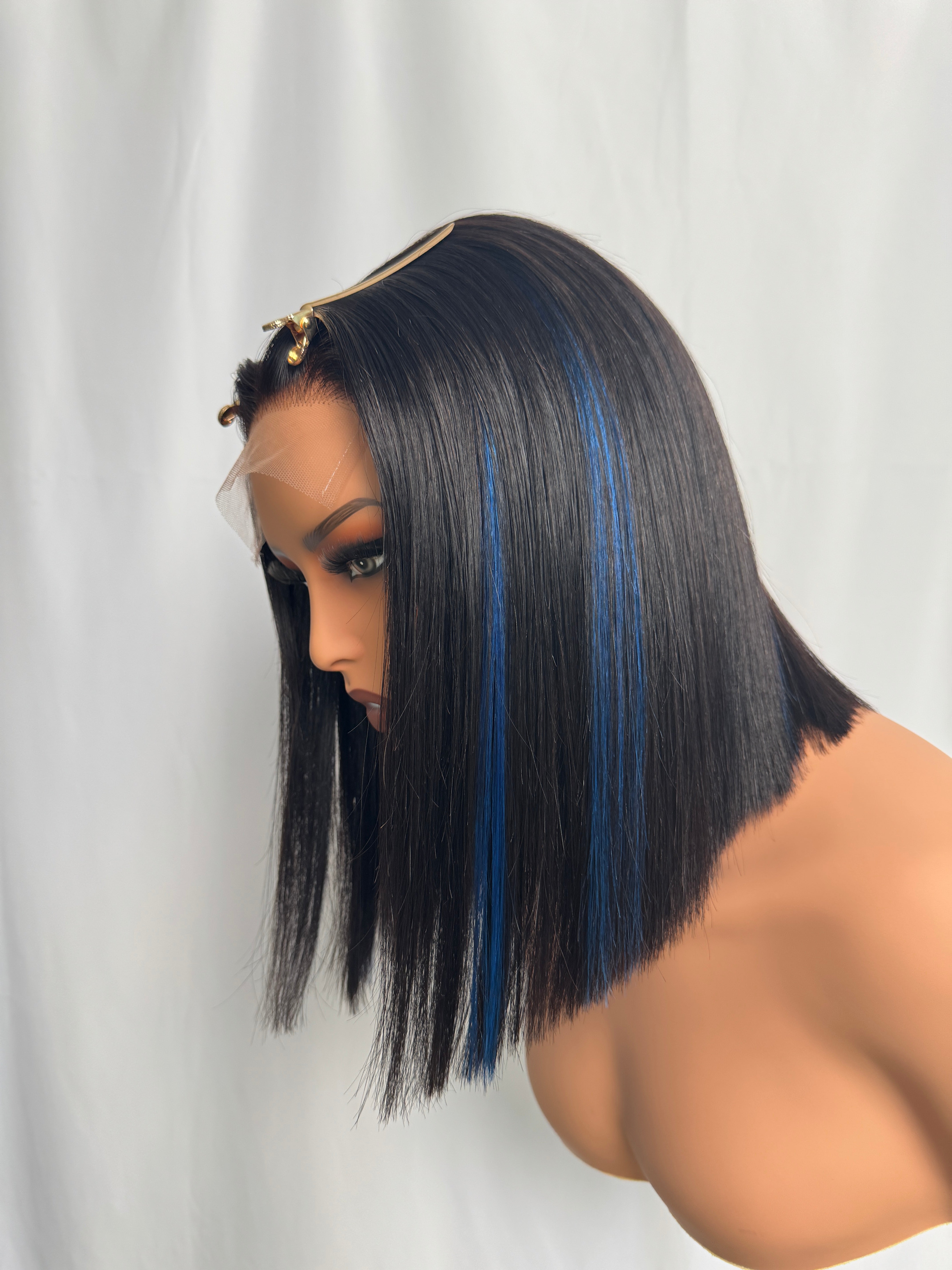 LWIGSINC 150% Density Blue Highlight Short Bob 5x5 HD Lace Closure Wigs (LQ50)