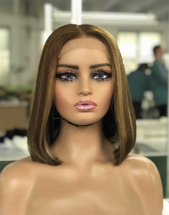 LWIGSINC #4 Mix #27 Blonde Highlight 5x5 Korean HD Lace Silky Straight Bob Cut Wigs 10 Inch 200% Density (55AD-ST-4/27#-10-H8)