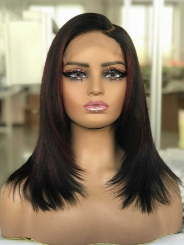 LWIGSINC 200% Density 12 Inches Highlight Color 5x5 Korean HD Lace Silky Straight Bob Wig (55AD-ST-NA/D530#-12-H8)
