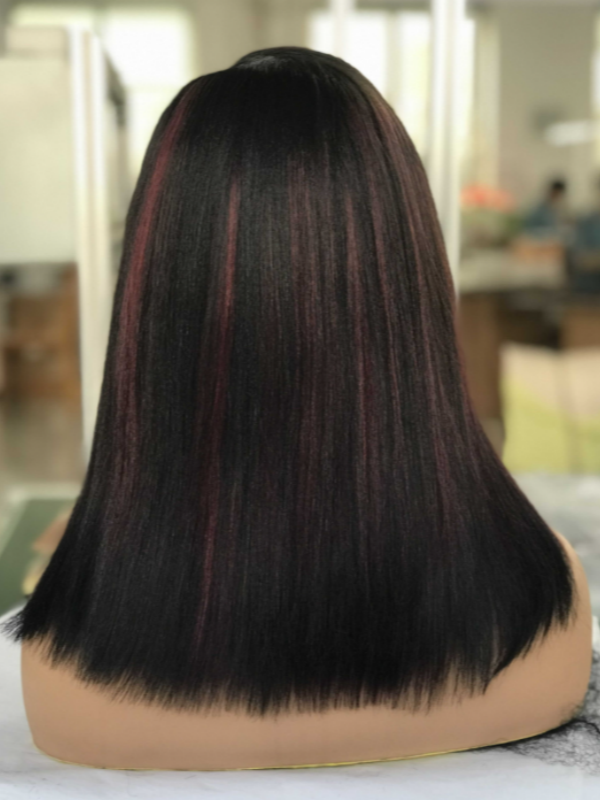 LWIGSINC 200% Density 12 Inches Highlight Color 5x5 Korean HD Lace Silky Straight Bob Wig (55AD-ST-NA/D530#-12-H8)