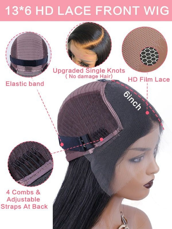 LWIGSINC #1 Body Wave Natural Hairline Single Knots 13x6 Lace Front Wigs (1362AD-VLBW-1#-12-L2)