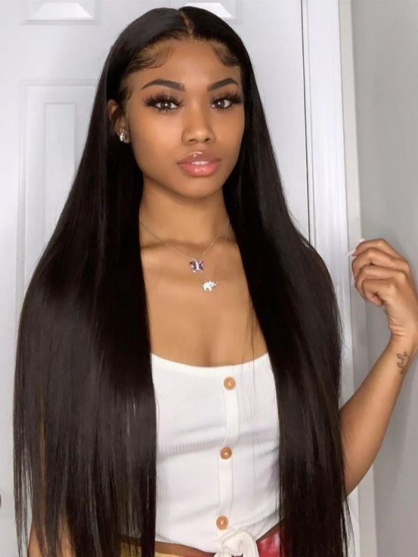LWIGS Straight Jet Black 180% Density Middles Part 13x6 Transparent Lace Front Wigs LQ-ST1BG3